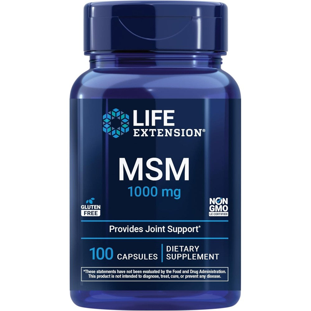 Life Extension Methylsulfonylmethane 1000 mg joint support supplement front bottle view
