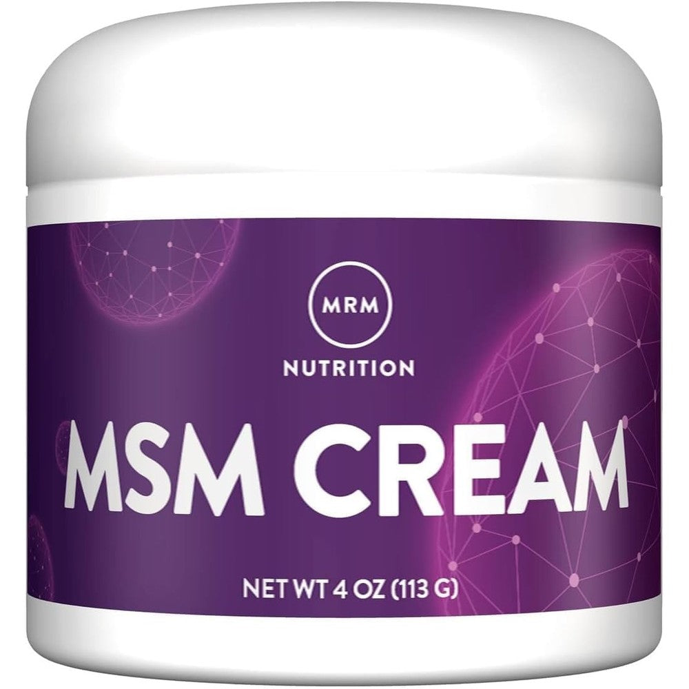 MRM Nutrition MSM Cream front view of the four ounce jar for topical skin and joint comfort.