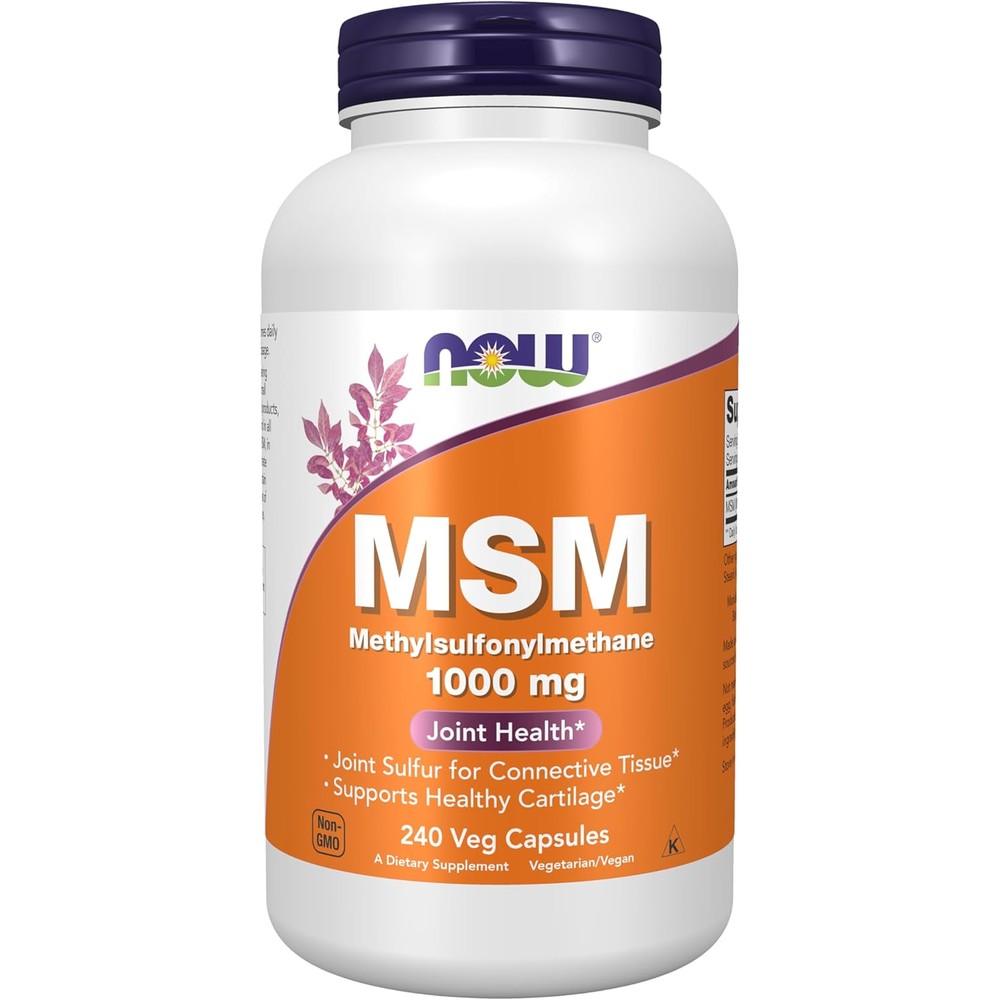 NOW Foods MSM 1000 Milligrams bottle front view joint health supplement