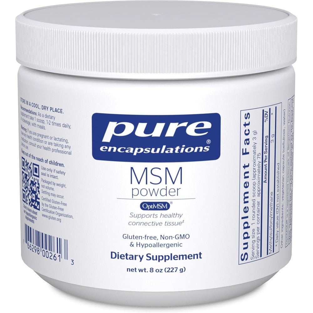 Pure Encapsulations MSM Powder front view bottle for joint mobility supplement