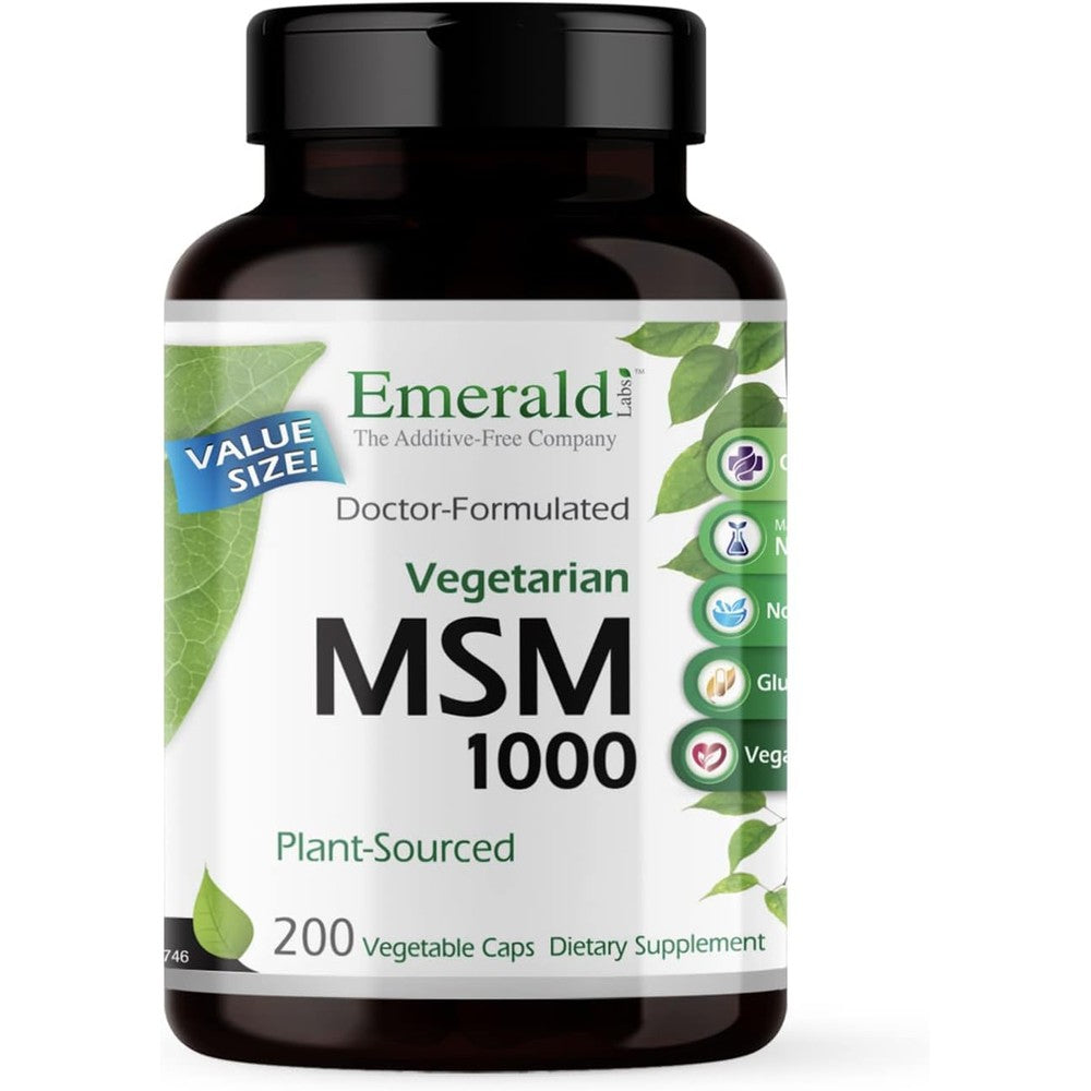 Emerald Labs MSM 1000mg front view bottle for joint health supplement