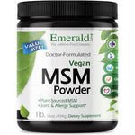 Emerald Labs Vegan MSM Powder 16 Ounce tub front view showcasing joint and liver support benefits.