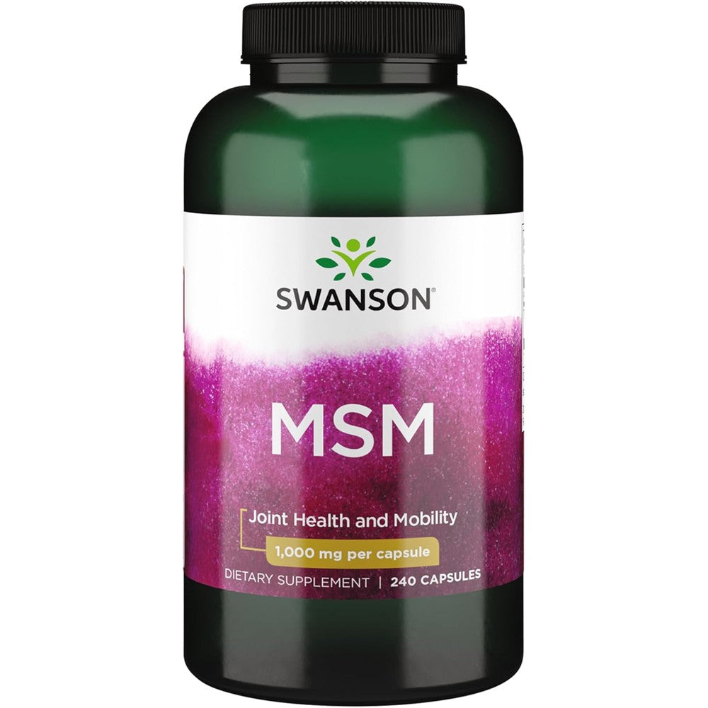 Swanson MSM 1000mg 240 capsules front bottle view for authentic joint mobility support