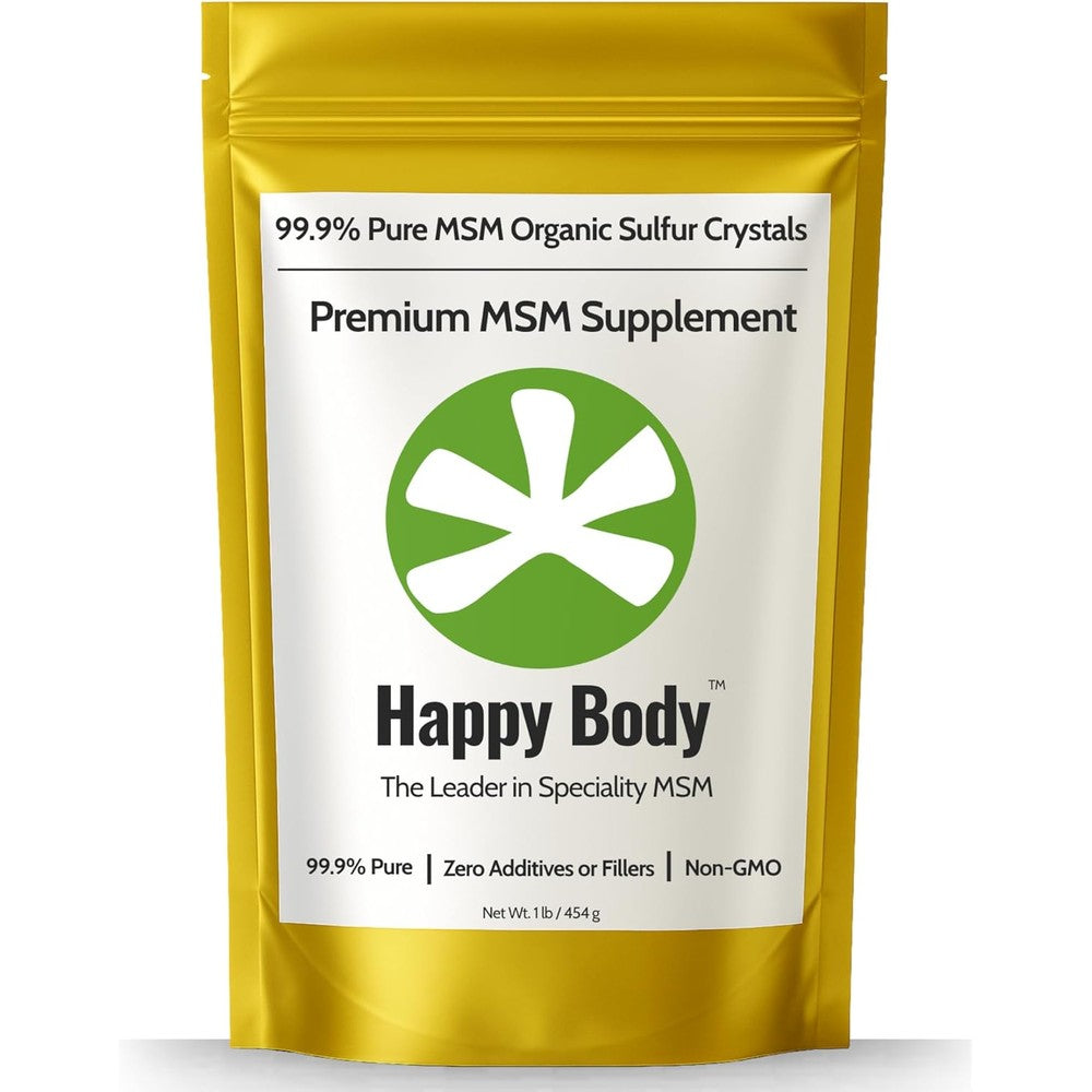 Happy Body Organic Sulfur Crystals premium MSM supplement front view packaging pouch