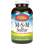 Carlson MSM Sulfur 1000 mg 300 vegetarian capsules front view bottle for joint health support