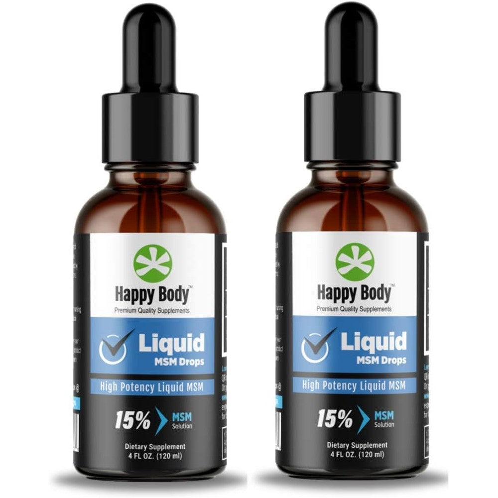 Happy Body Liquid MSM Drops front view bottle of pure supplement for joint health