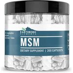 Earthborn Elements MSM 200 capsules front bottle view showing non-GMO dietary supplement labels