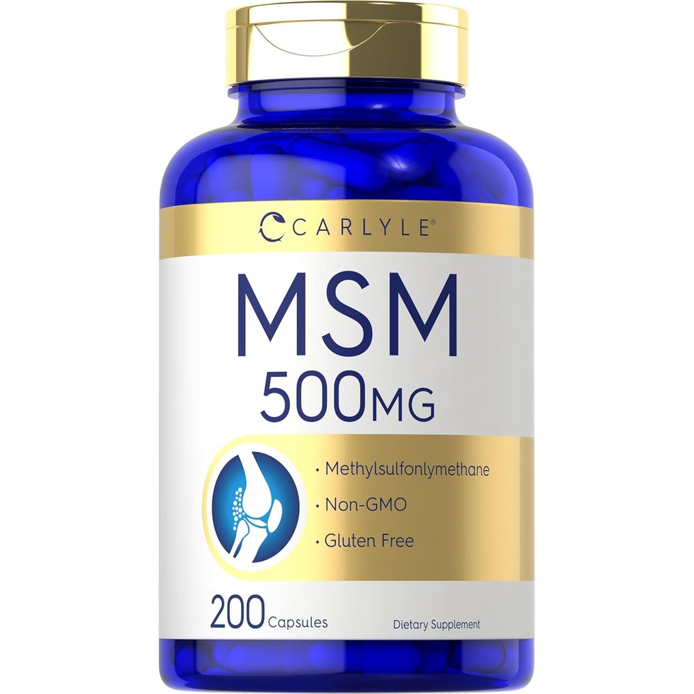 Carlyle MSM Supplement 500mg 200 Capsules front bottle view for joint health