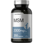 Horbaach MSM 2000 mg 250 capsules front view bottle showing joint support supplement