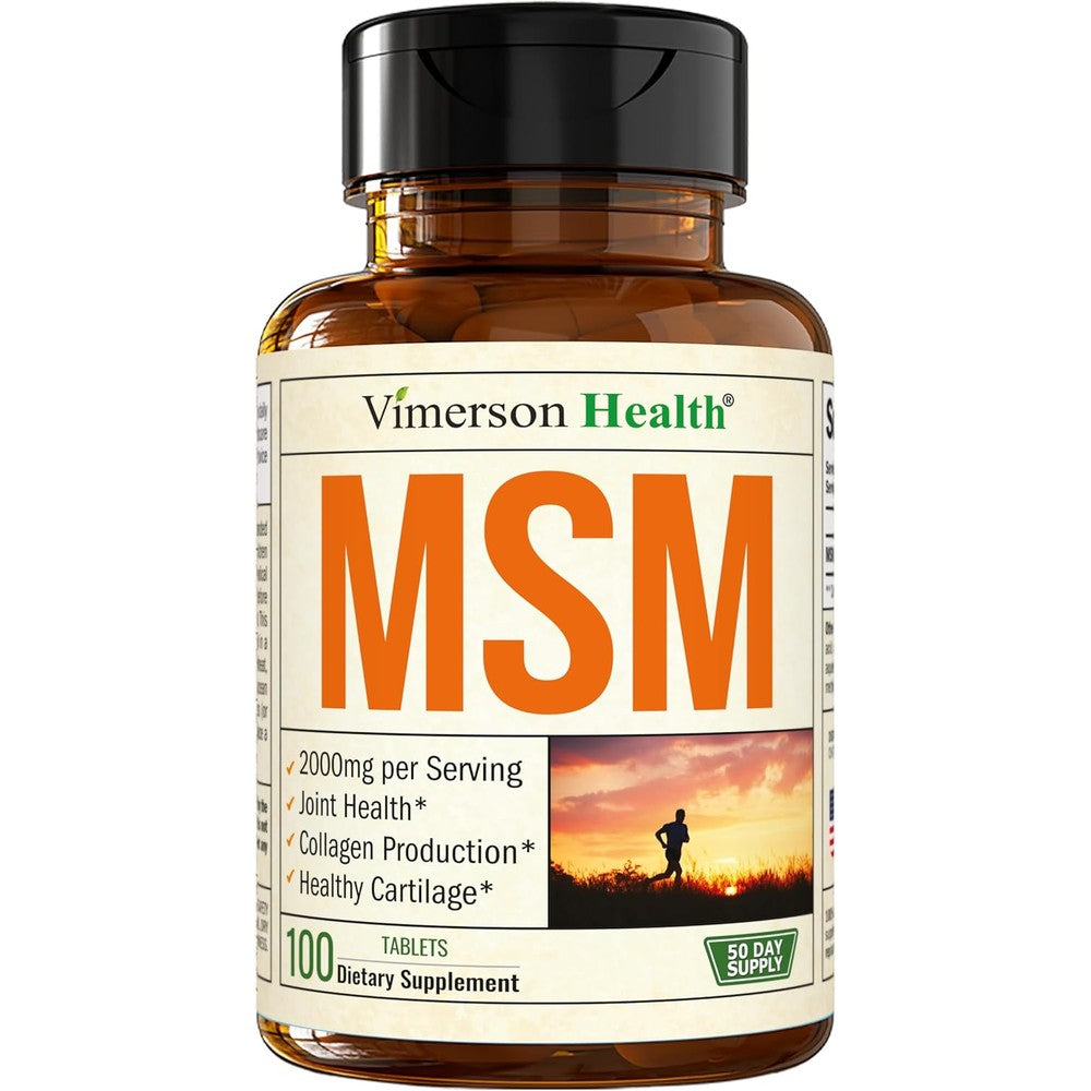 Vimerson Health MSM 2000mg Joint Support front view bottle showing 100 vegan capsules label