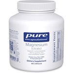 Pure Encapsulations Magnesium Citrate 180 capsules front view bottle showing premium dietary supplement for muscle relaxation.