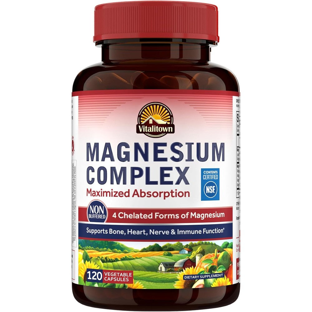 Vitalitown Magnesium Complex 500mg 120 vegan capsules front bottle view