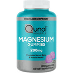 Qunol Magnesium Citrate Gummies 120 count front bottle view for high absorption muscle support.