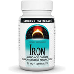 Source Naturals Iron Amino Acid Chelate 25mg 100 Tablets front view bottle