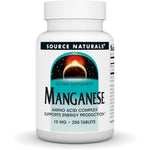 Source Naturals Manganese Amino Acid Complex 10mg 250 Tablets front view