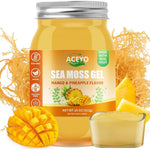 ACEYO Irish Sea Moss Gel front view packaging of mango and pineapple flavor superfood supplement