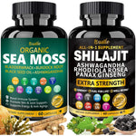 Bualle Sea Moss and Shilajit All In 1 Multimineral Capsules front view bottles for daily wellness.