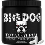 Bruiseweed Big Dog 3 in 1 Total Alpha Blend bottle front view for men's natural energy support.