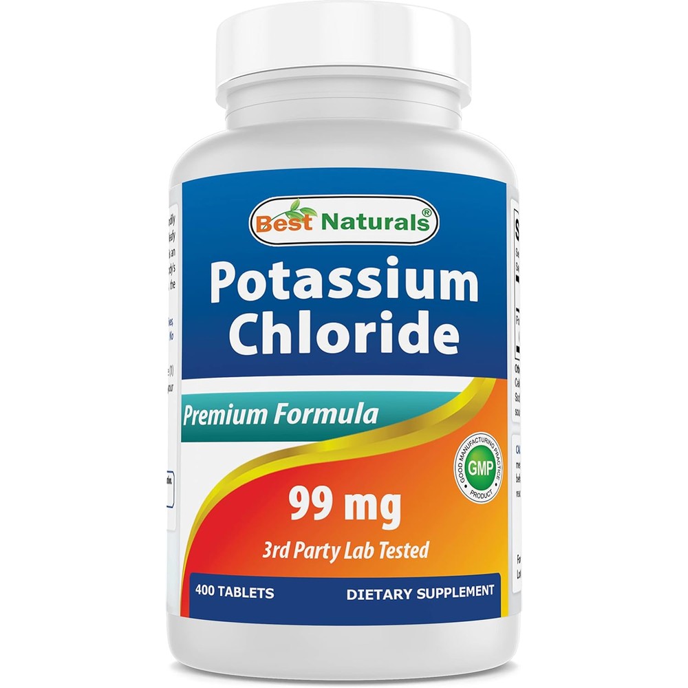 Best Naturals Potassium Chloride 99 mg 400 Tablets front bottle view for electrolyte support