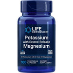 Life Extension Potassium with Extend Release Magnesium front view of the one hundred vegetarian capsules bottle for heart health support.