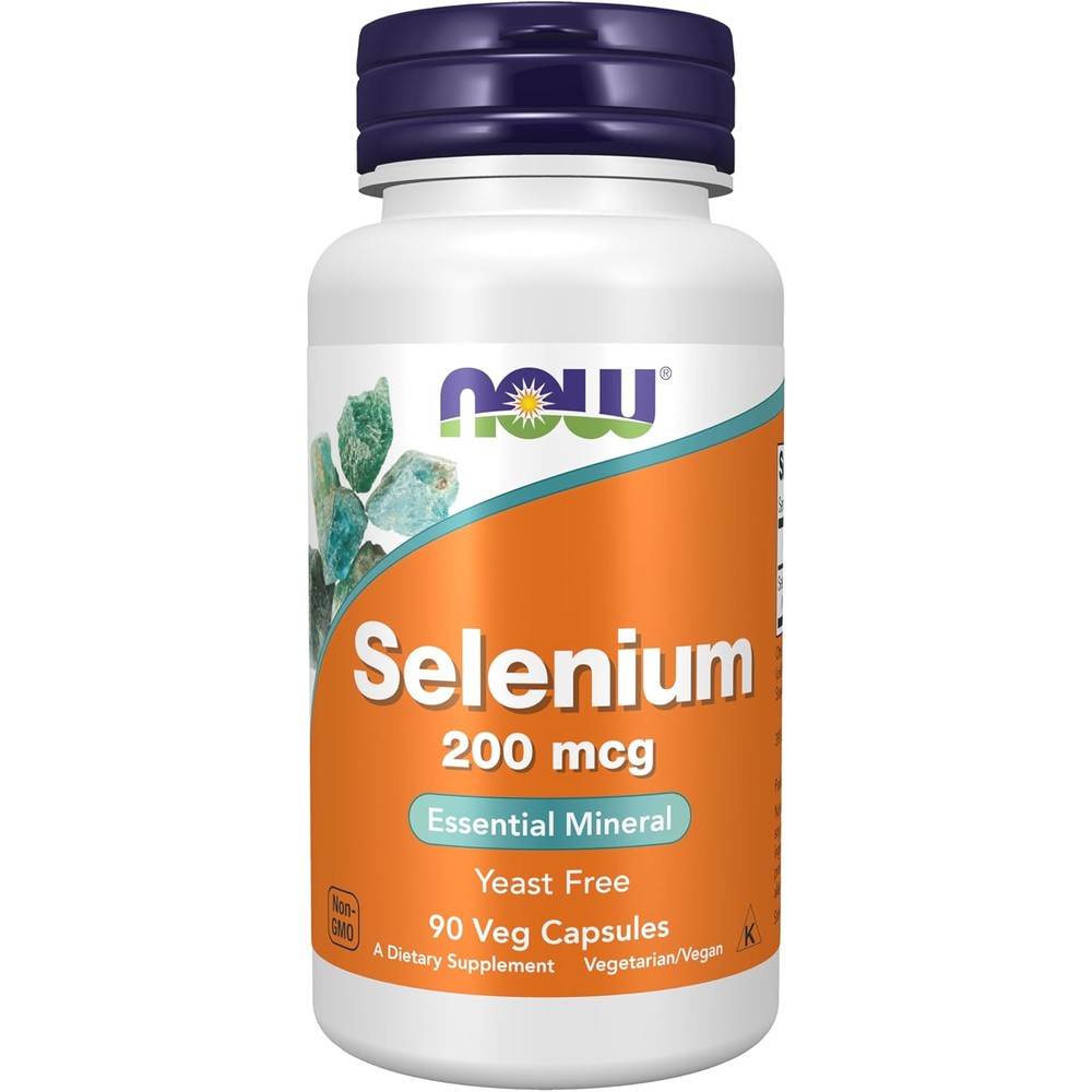 NOW Foods Selenium 200 Micrograms 90 Vegetarian Capsules front view bottle