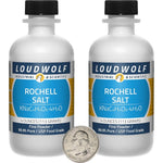 Loudwolf Rochelle Salt fine powder in two durable polypropylene plastic bottles and plastic beverage container
