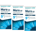 Bausch + Lomb Muro 128 5% Sodium Chloride Eye Drops front view of the 3 pack packaging