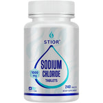 Stior Sodium Chloride 1000mg Tablets front bottle view showing 240 count electrolyte supplement.