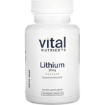 Vital Nutrients Lithium Orotate 20 Milligrams 90 Vegan Capsules front bottle view for mood balance support.