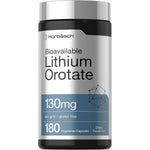 Horbäach Lithium Orotate 130 Milligrams front view bottle containing 180 vegetarian capsules.