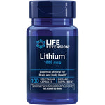 Life Extension Lithium 1000 mcg 100 capsules front view showing brain health and longevity benefits