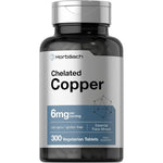 Horbaach Chelated Copper 6 Milligrams 300 Tablets front view bottle showing product labeling