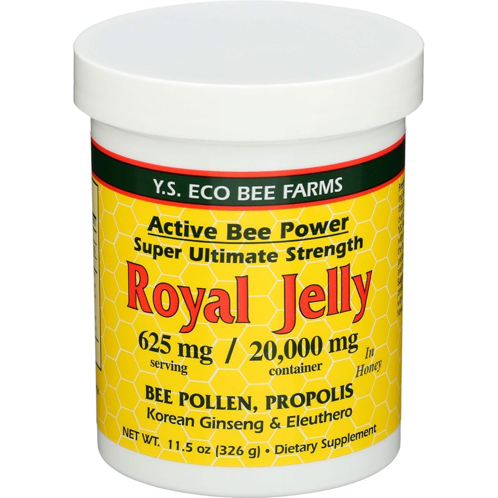 Y.S. Eco Bee Farms Royal Jelly in Honey 11.5 Ounce front view jar showing authentic dietary supplement packaging