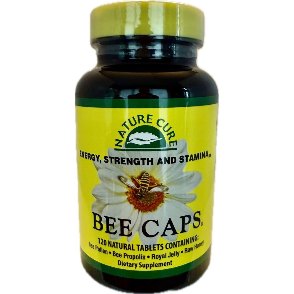 Nature Cure Bee Caps 120 caplets bottle front view showing premium USA imported wellness packaging.