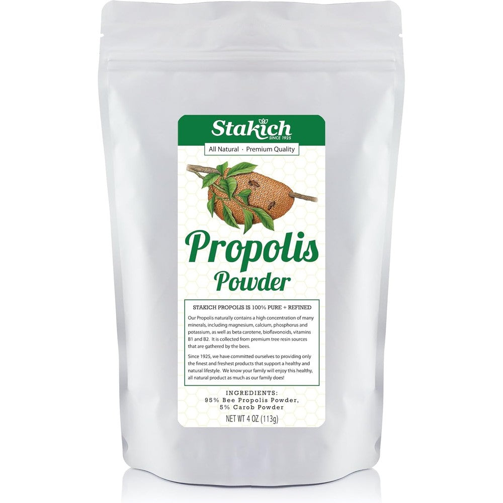 Stakich Bee Propolis Powder front view pouch for natural immune boost supplement
