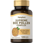 Piping Rock Supreme Bee Pollen Complex 120 caplets bottle front view displaying supplement facts