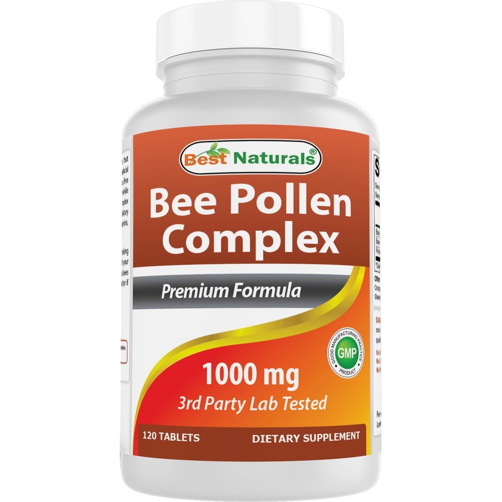 Best Naturals Bee Pollen Complex 1000mg 120 Tablets front bottle view