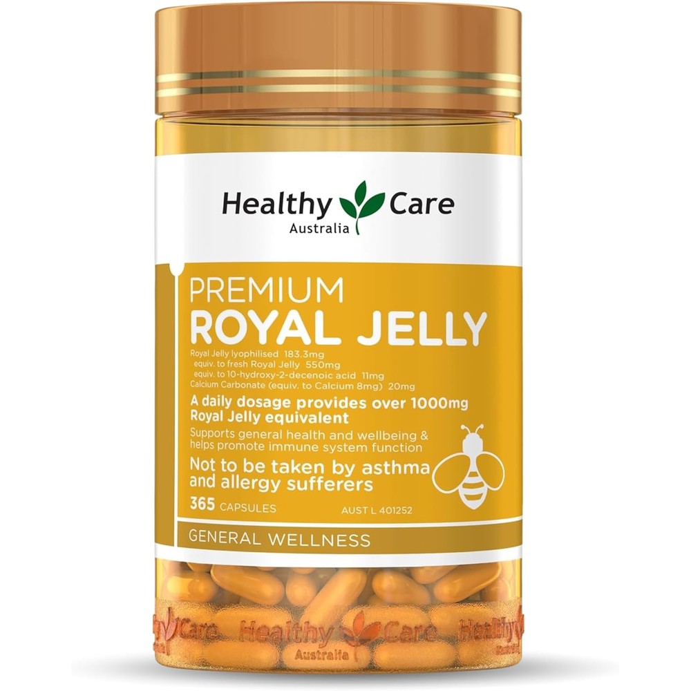 Healthy Care Royal Jelly 1000mg 365 capsules front view authentic Australian food supplement