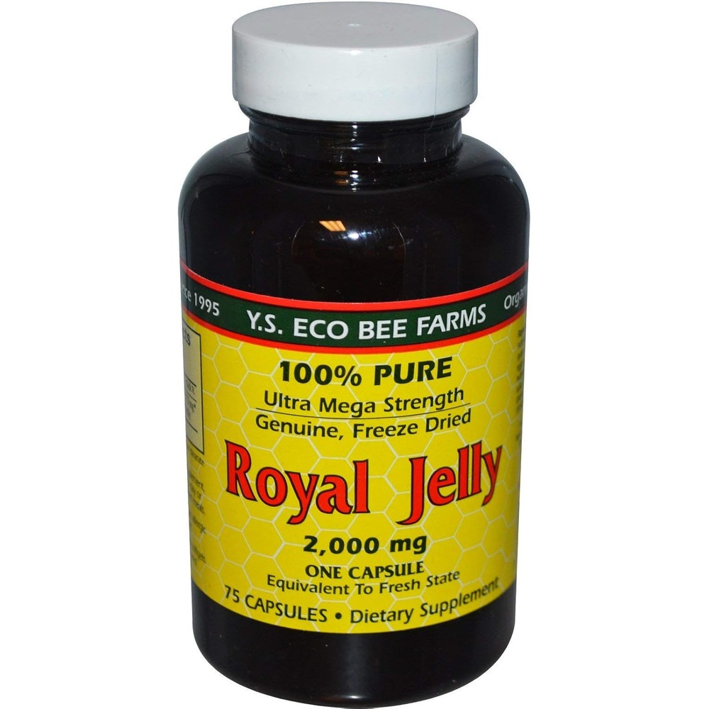 YS Eco Bee Farms Royal Jelly 2000mg 75 capsules front view bottle dietary supplement