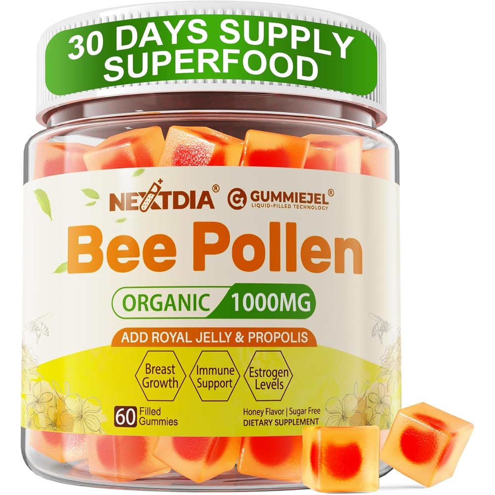 Nextdia Organic Bee Pollen Royal Jelly Propolis 1000mg supplement bottle front view
