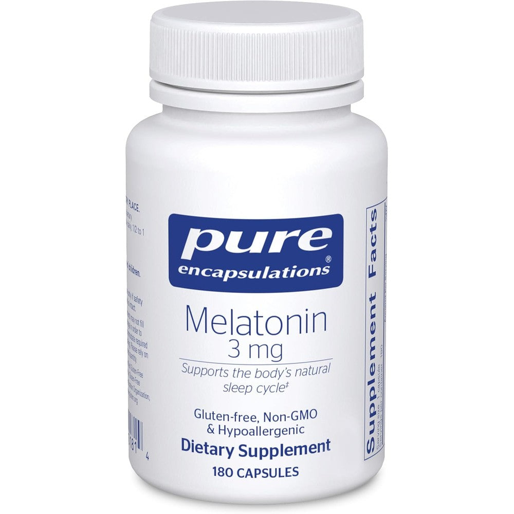 Pure Encapsulations Melatonin 3 mg 180 Capsules front view bottle for natural sleep cycle support