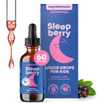JoySpring Sleepberry Kids Melatonin liquid front view bottle showing premium USA imported children sleep aid packaging