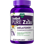 Vicks ZzzQuil Pure Zzzs Melatonin Gummies front bottle view for natural sleep aid