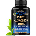 Nutraharmony L Theanine 400mg 120 vegan capsules front view bottle showing stress relief supplement label.