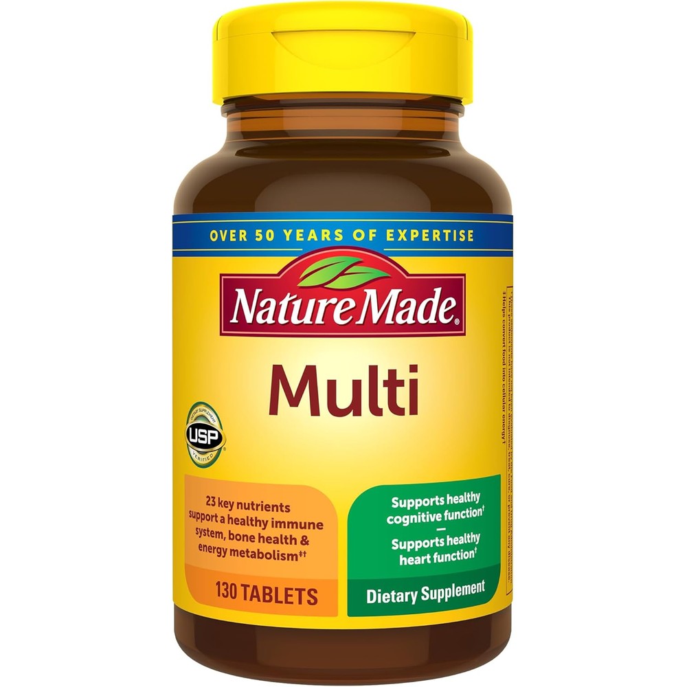 Nature Made Multivitamin Tablets with Iron 130 Tablets front view bottle for daily health support