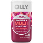 OLLY Ultra Women's Multivitamin 60 softgels front view white bottle with pink and purple geometric design