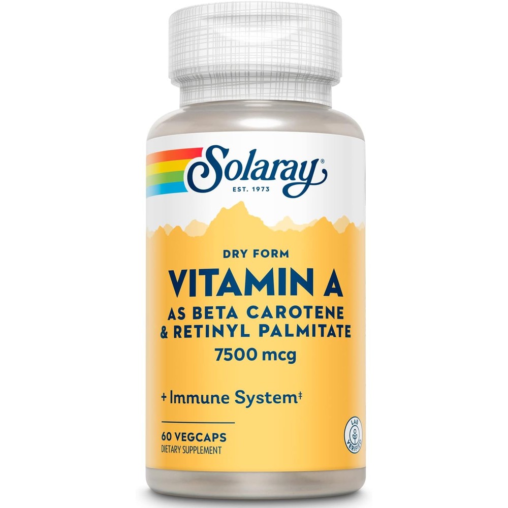 Solaray Dry Form Vitamin A 7500 mcg 60 Veg Capsules front view