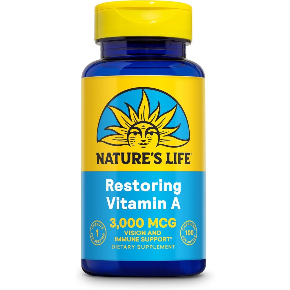 Nature's Life Vitamin A ten thousand IU one hundred softgels front view showing label for immune and vision support