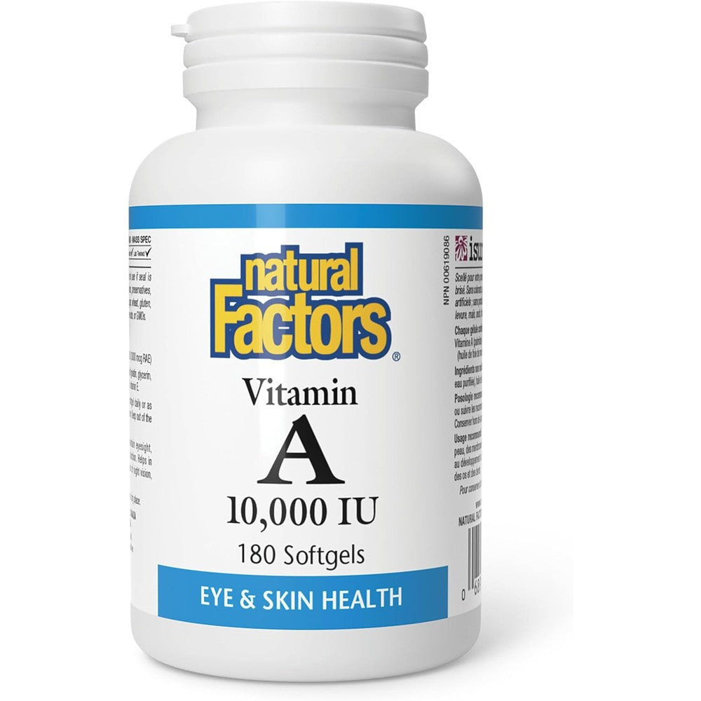 Natural Factors Vitamin A 10000 IU 180 Softgels bottle front view