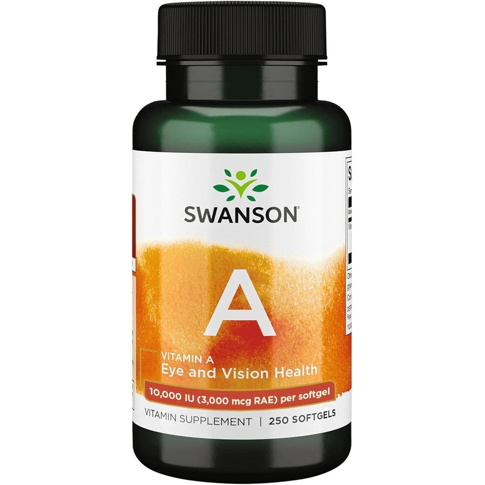 Swanson Vitamin A 10,000 IU softgels bottle front view for vision support